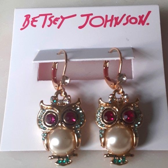 🆕️ Betsey Johnson Owl Dangle Earrings, Christmas Gift for Her - Picture 2 of 5